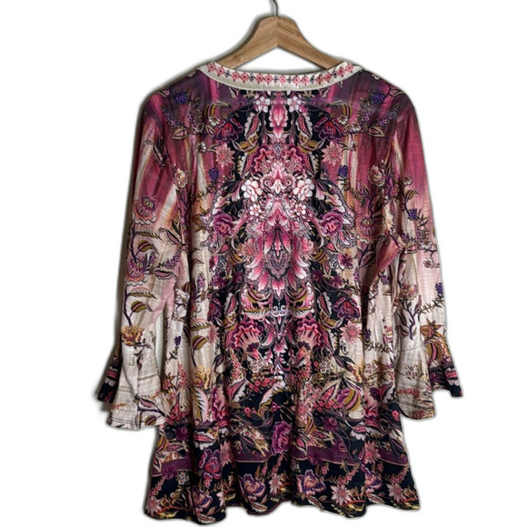 Farmers Market by One World Printed Knit Velvet Bib Bell Sleeve Top size XL - Picture 11 of 12